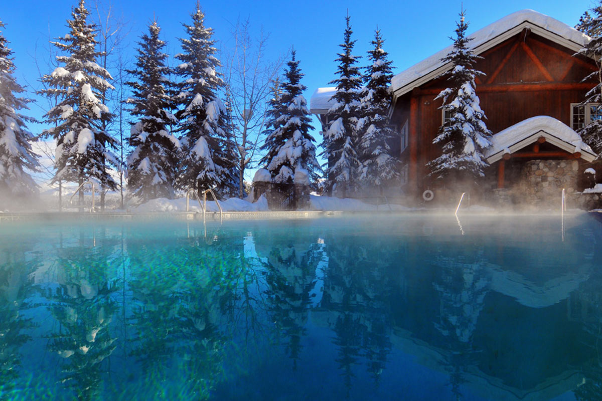 steaming swimming pool in winter at shore lodge in mccall idaho