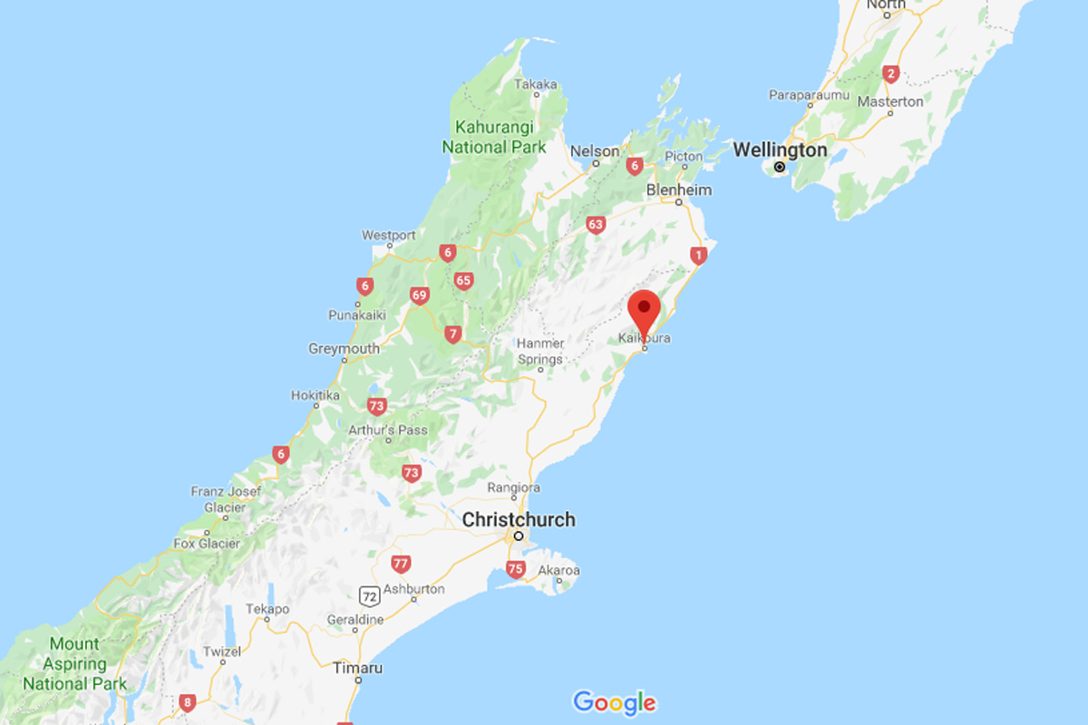 map of Kaikoura, New Zealand